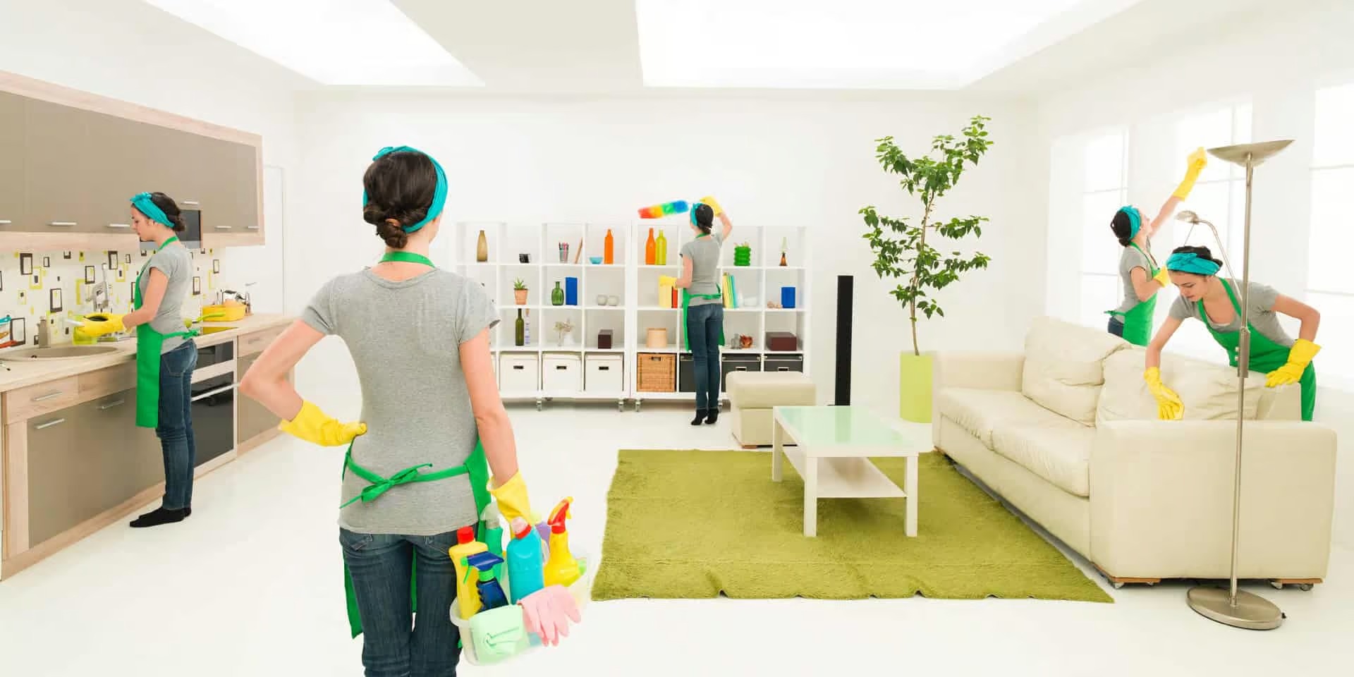 Professional cleaning team at work